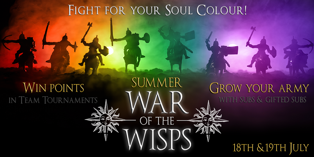 Dawnwhisper's tweet photo. The Summer heat stirs hearts afire once again...

🔥War of the Wisps is next weekend!🔥
This time, teams will be battling it out over 2 days

Grab your weapons, and check out Discord for all the details!

Who will you fight for? https://t.co/NUXjoUyuzz