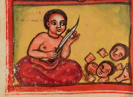 For our last week, my Global Medieval Lit class is reading the 15th-century Ethiopian story of the Virgin Mary, The Cannibal of Qəmər, in which a rich cannibal eats 78 people but does one (1) good deed, so the Virgin Mary persuades Jesus to let him into heaven.  #MedievalTwitter