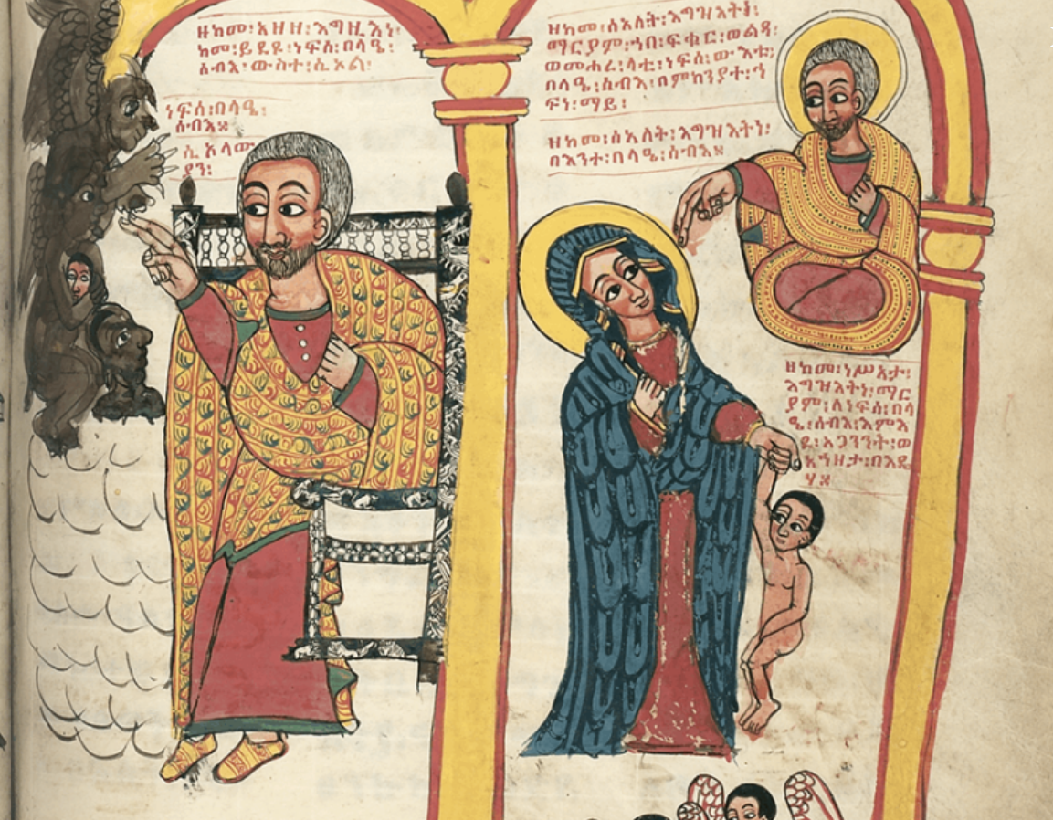 Unable to find victims and refusing to eat bread, the cannibal starves to death in a cave. Dragged before Jesus by devils, the cannibal's soul is immediately sentenced to Hell, but Mary intervenes.