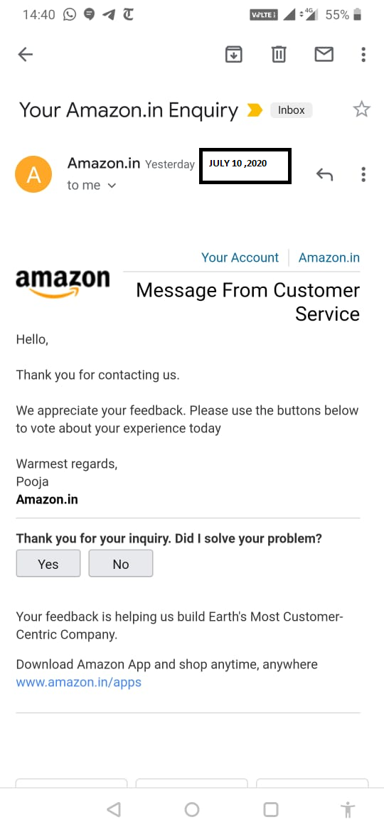 thepaultalks's tweet photo. Hi @amazonIN , @JeffBezos , truly disappointed in amazon customer service (I believed amazon was Customer centric company)
* Ordered laptop and Extended warranty on 29June2020 on  sale
* Item dispatched and was supposed to reach customer on 1 July 2020
* Laptop not delivered yet https://t.co/Sll8s0BzCZ