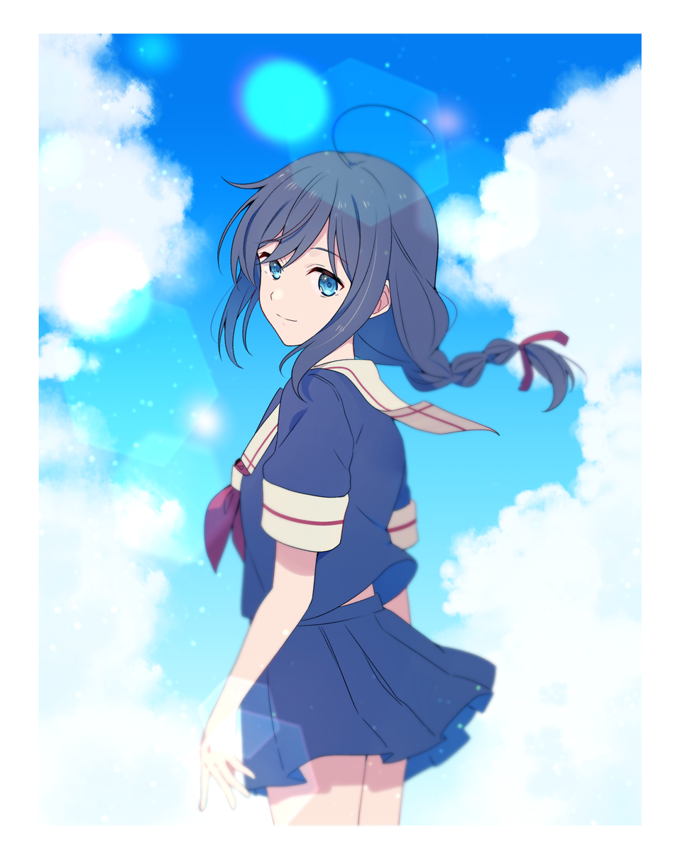 shigure (kancolle) 1girl solo school uniform blue eyes serafuku braid skirt  illustration images