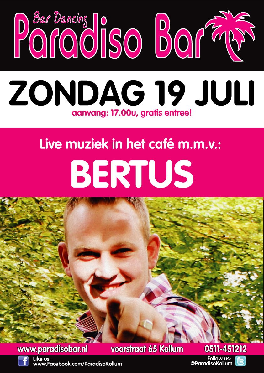 ParadisoKollum's tweet photo. Zondag 19 juli: zondag met Bertus!
Aanvang 17.00u, gratis toegang! https://t.co/22U23OzGlS