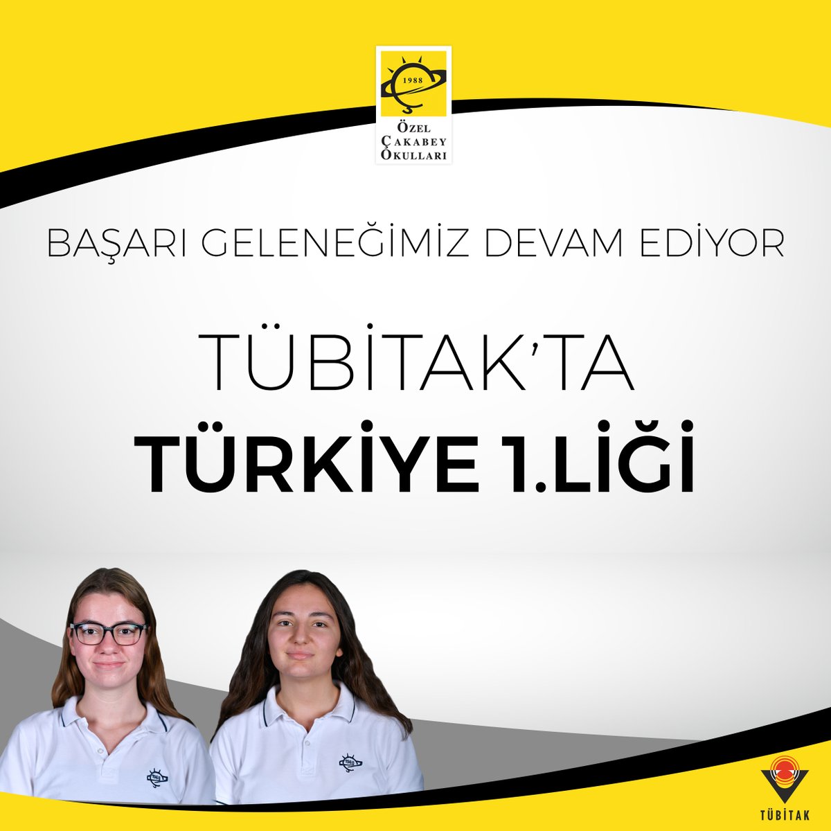 TÜBİTAK 51. Araştırma Projeleri Yarışmasında Türkiye 1.siyiz. Her yıl olduğu gibi Çakabey’in TÜBİTAK başarı geleneğini devam ettiren öğrencilerimizi ve öğretmenlerimizi kutlarız. 👏👏👏 #tübitak #başarı #bilim #yarışma