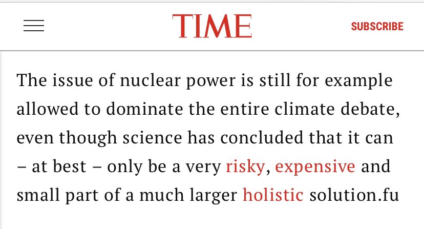 Ever since  @GretaThunberg’s, in many regards excellent, summer speech ( #sommarip1) I’ve been trying to come to terms with the sources used to rule out  #NuclearEnergy as the cornerstone in fighting  #ClimateChange. Now  @TIME has published the full script.. https://time.com/5863684/greta-thunberg-diary-climate-crisis/