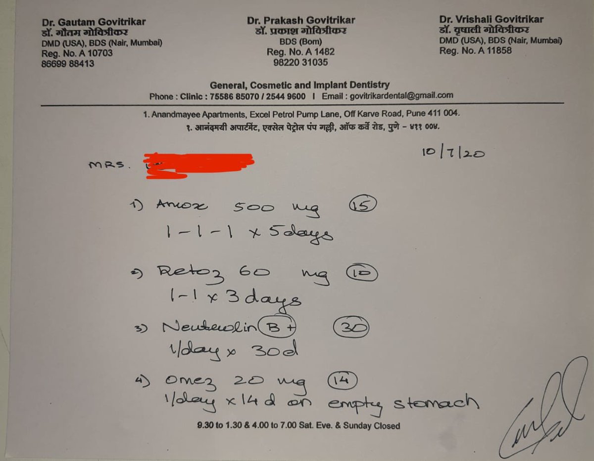 “acidity” I always give Omez 20 mg and advise them to take it for 2 weeks! They all have come back and thanked me for it! This is what my standard prescription looks like, an antibiotic, an Anti Inflamatory, a probiotic and an antacid!