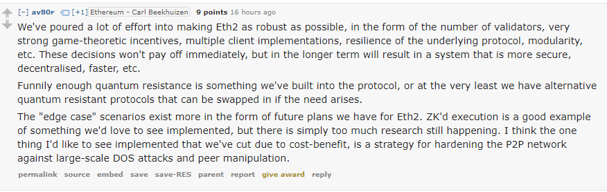 6/ The advantages of taking a "slow and steady" approach with eth2. https://old.reddit.com/r/ethereum/comments/ho2zpt/ama_we_are_the_efs_eth_20_research_team_pt_4_10/fxfozam/
