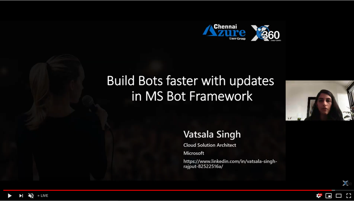 XMonkeys360's tweet photo. Next awesome session started by Vatsala Singh on “𝐃𝐞𝐯𝐞𝐥𝐨𝐩 𝐛𝐨𝐭𝐬 𝐟𝐚𝐬𝐭𝐞𝐫 𝐰𝐢𝐭𝐡 𝐌𝐒 𝐁𝐨𝐭 𝐅𝐫𝐚𝐦𝐞𝐰𝐨𝐫𝐤 𝐮𝐩𝐝𝐚𝐭𝐞𝐬" @"𝐌𝐢𝐜𝐫𝐨𝐬𝐨𝐟𝐭 𝐁𝐮𝐢𝐥𝐝 𝟐𝟎𝟐𝟎 - 𝐑𝐞𝐜𝐚𝐩"

YouTube Live: https://t.co/HfLPRKVWnJ 

 #msbuild2020 #Indiamvp #mvpbuzz https://t.co/sn93yRgxSG