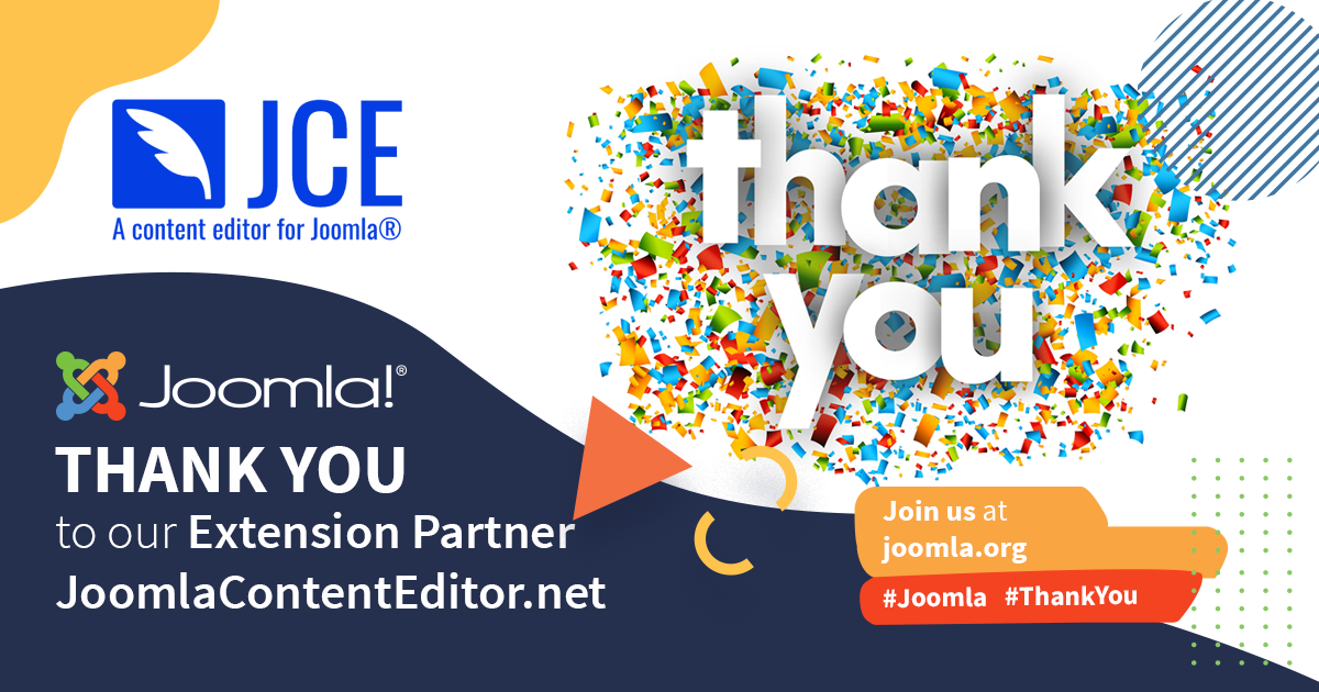 joomla's tweet image. A big shout out THANK YOU to our Extension Partner @JCEEditor for your support! You guys rock! 
#Joomla #ThankYou #ExtensionPartner #grateful   
joomlacontenteditor.net