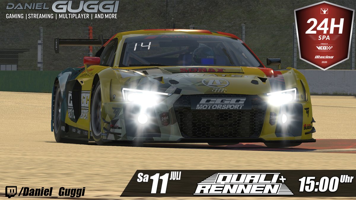 guggmaster's tweet image. Es ist wieder soweit das nächste 24h Rennen in iRacng steht heute an. Wir fahren das 24h SPA Rennen in iRacing und würden uns freuen wenn ihr einschaltet.  Ich streame ab 15 Uhr 25h Live auf Twitch also Einschalten und dabei sein. twitch.tv/daniel_guggi