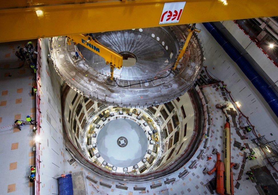 Engineerism_in's tweet photo. L&amp;T's cryostat installed in world's largest nuclear fusion project.
Work on the cryostat will now continue at the ITER site in southern France where the sections will be assembled, sited and welded. 
ITER will be a 500 MW fusion device designed for experiments on Nuclear Fusion. https://t.co/Hxx36ABvYJ