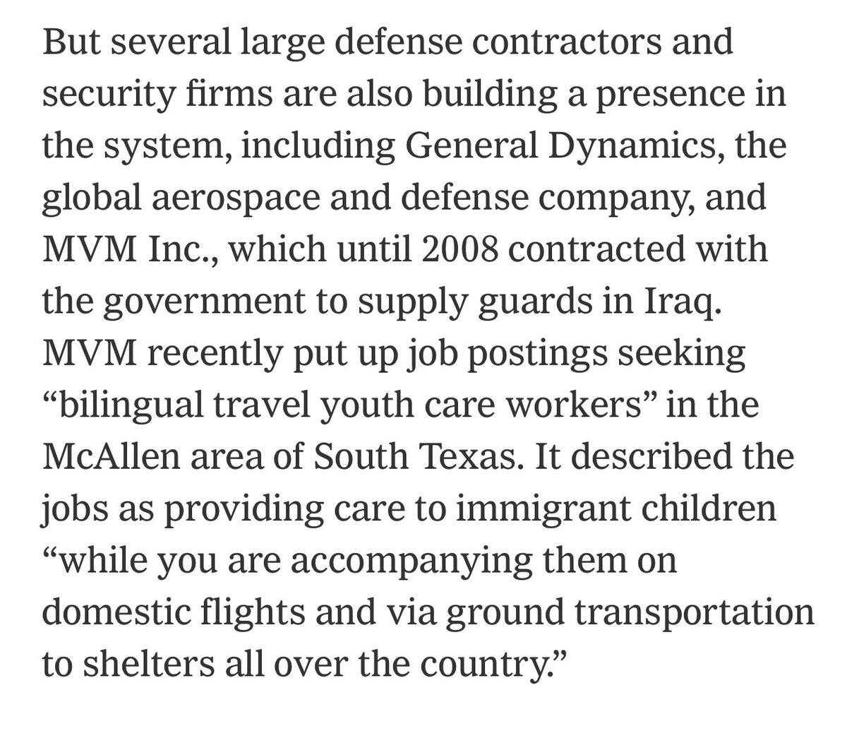 Lots of government contracts under Bush Jr admin including with MVM Inc  who are they....Until 2008 they contracted to supply guards in Iraq. Now they have ads looking for “bilingual travel youth care workers” in McAllen area of South Texas   to shelters all over 
