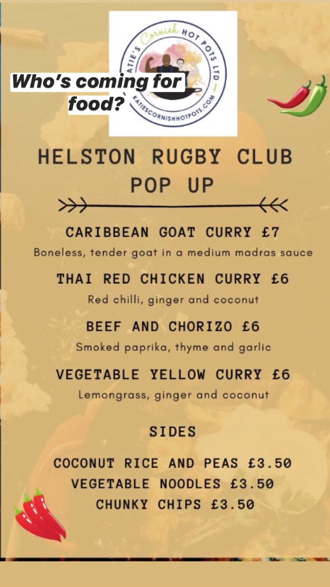 People of Helston fancy trying goat curry available from   Helston Rugby Club from 4 pm till 9pm Saturday 11th of July #SmallBusiness #eatlocal #supportsmallbusiness #food #takeaway #helston #Cornwall