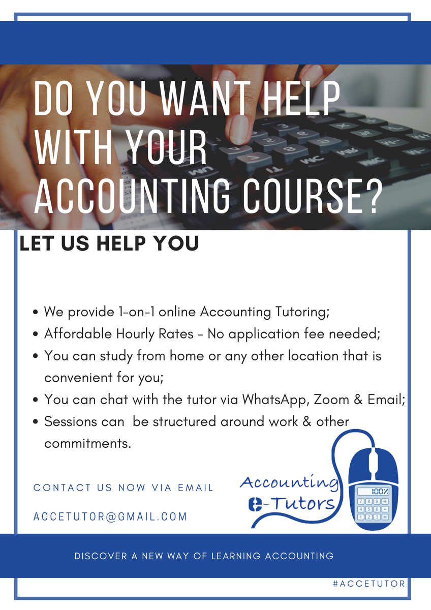 KanoAkademy's tweet photo. Do you want help with your Accounting course?
Want to ACE your next Accounting assignment or exam?
We can assist with our Online Tutoring Service
#AccETutor #onlinelearning #elearning #djsbu #unisa #distancelearning #covid19 #remotelearning #homeschooling #Grade12 #ClassOf2020 https://t.co/7gcWeSQclv