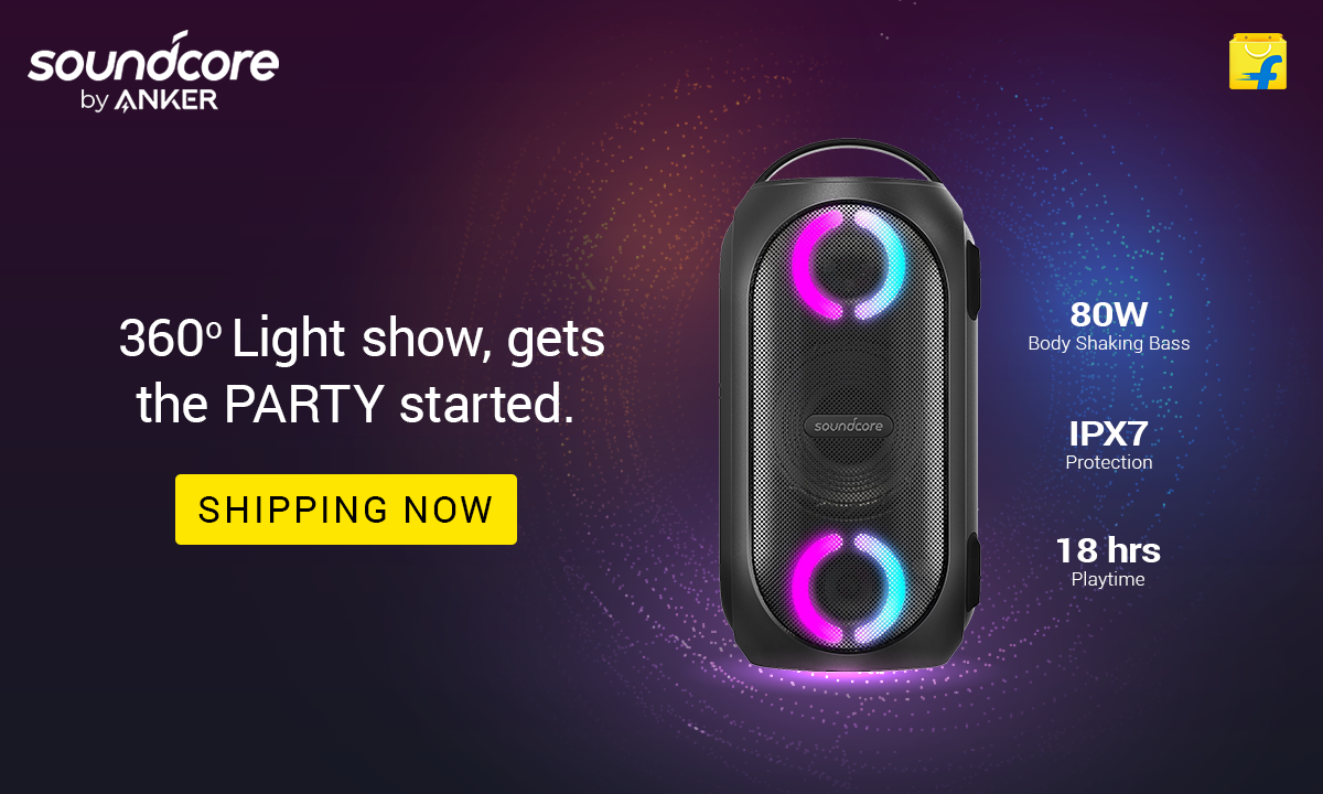 SoundcoreIndia's tweet photo. Get ready to #DiscoAtHome with a playlist full of big beats and a thumping light show. All thanks to #Soundcore #RaveMini Portable Party-Proof Speaker with Body Shaking Bass.
Get yours now from Flipkart - https://t.co/kjtJvICXJG https://t.co/h86mqL0h0S