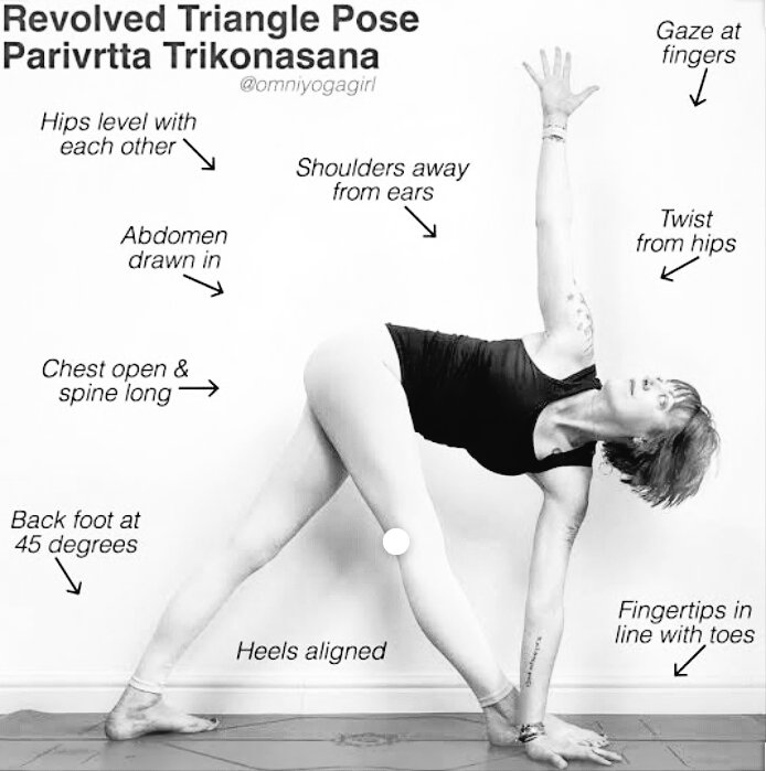 🔻 Revolved Triangle Pose 🔻⁠ Parivrtta Trikonasana⁠ ⁠ This energizing and  detoxifying twisting posture increases spinal mobili... | Instagram