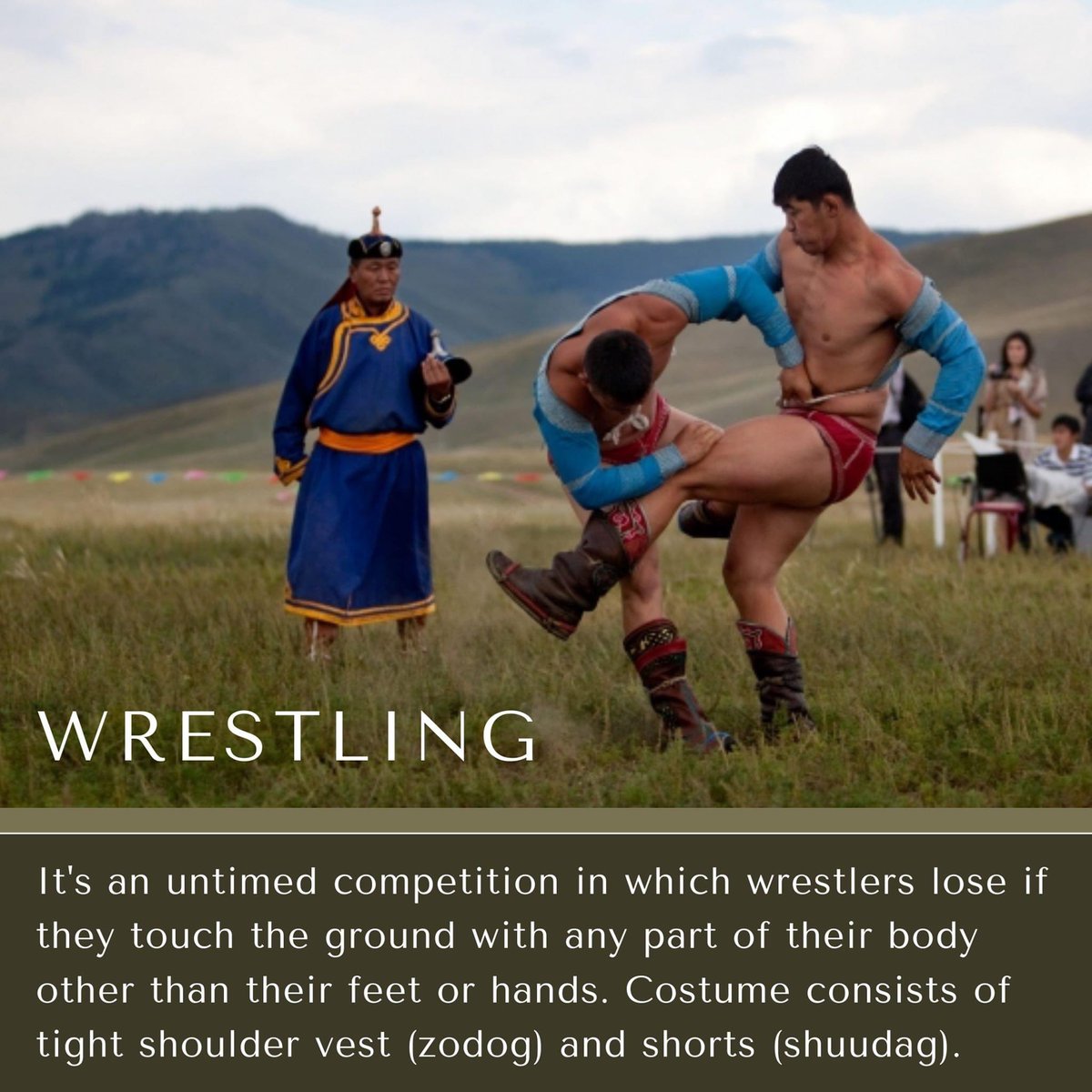 alumni_flex's tweet photo. Happy Naadam! Naadam is a traditional holiday/festival in Mongolia. It is also known as "The Three Games of Men". The games are Mongolian wrestling, horse racing, and archery, and are held throughout the country during midsummer.
#naadam https://t.co/nJTfI3IAEG