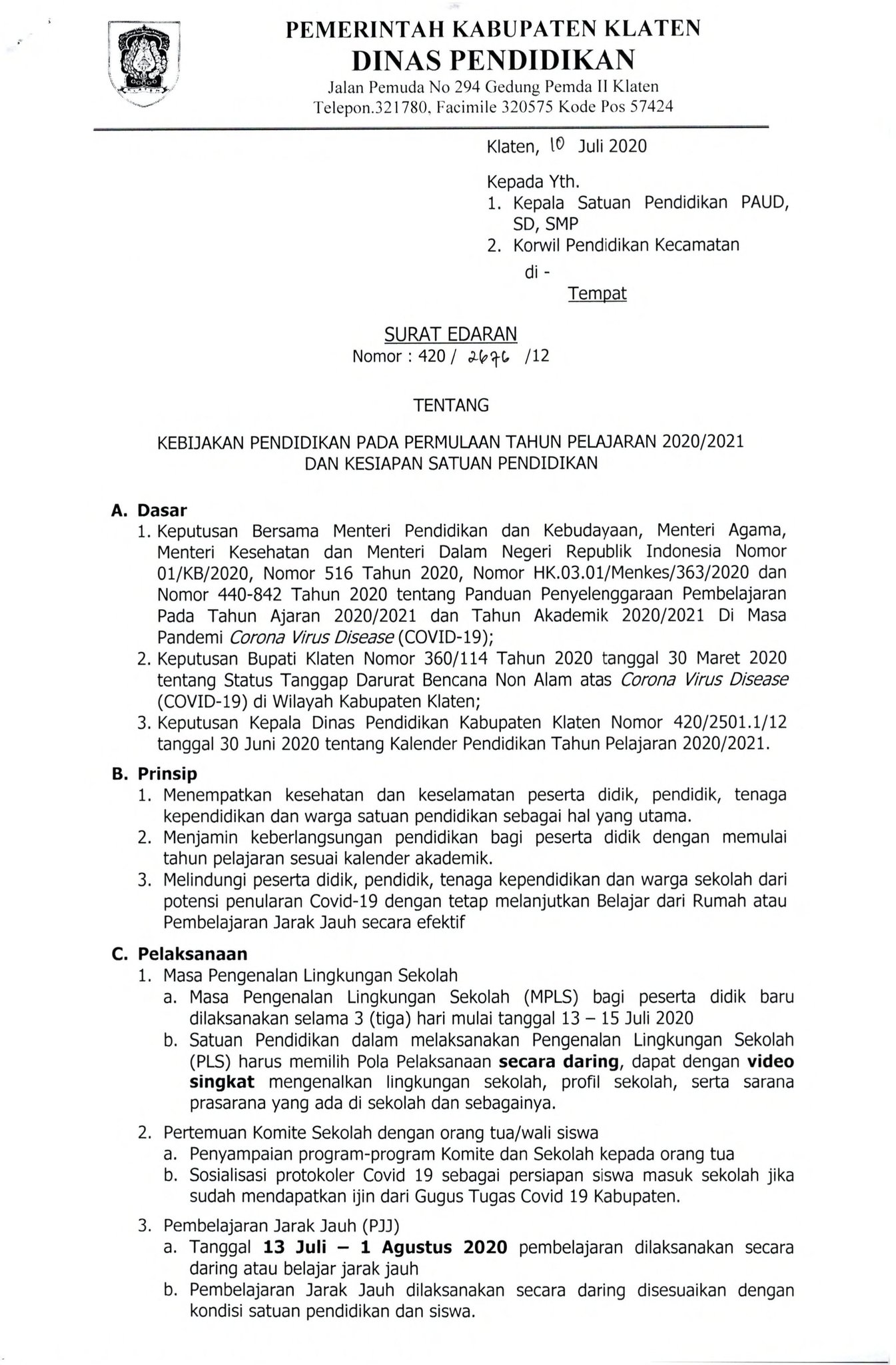Dinas Pendidikan Klaten On Twitter Berikut Kami Sampaikan Surat Edaran Tentang Kebijakan Pendidikan Pada Permulaan Tahun Pelajaran 2020 2021 Dan Kesiapan Satuan Pendidikan Humaskabklaten Pemkab Klaten S T Co Rlhvjtxbnn Dinas Pendidikan Klaten On Twitter Berikut Kami Sampaikan Surat Edaran Tentang Kebijakan Pendidikan Pada Permulaan Tahun Pelajaran 2020 2021 Dan Kesiapan Satuan Pendidikan Humaskabklaten Pemkab Klaten S T Co Rlhvjtxbnn