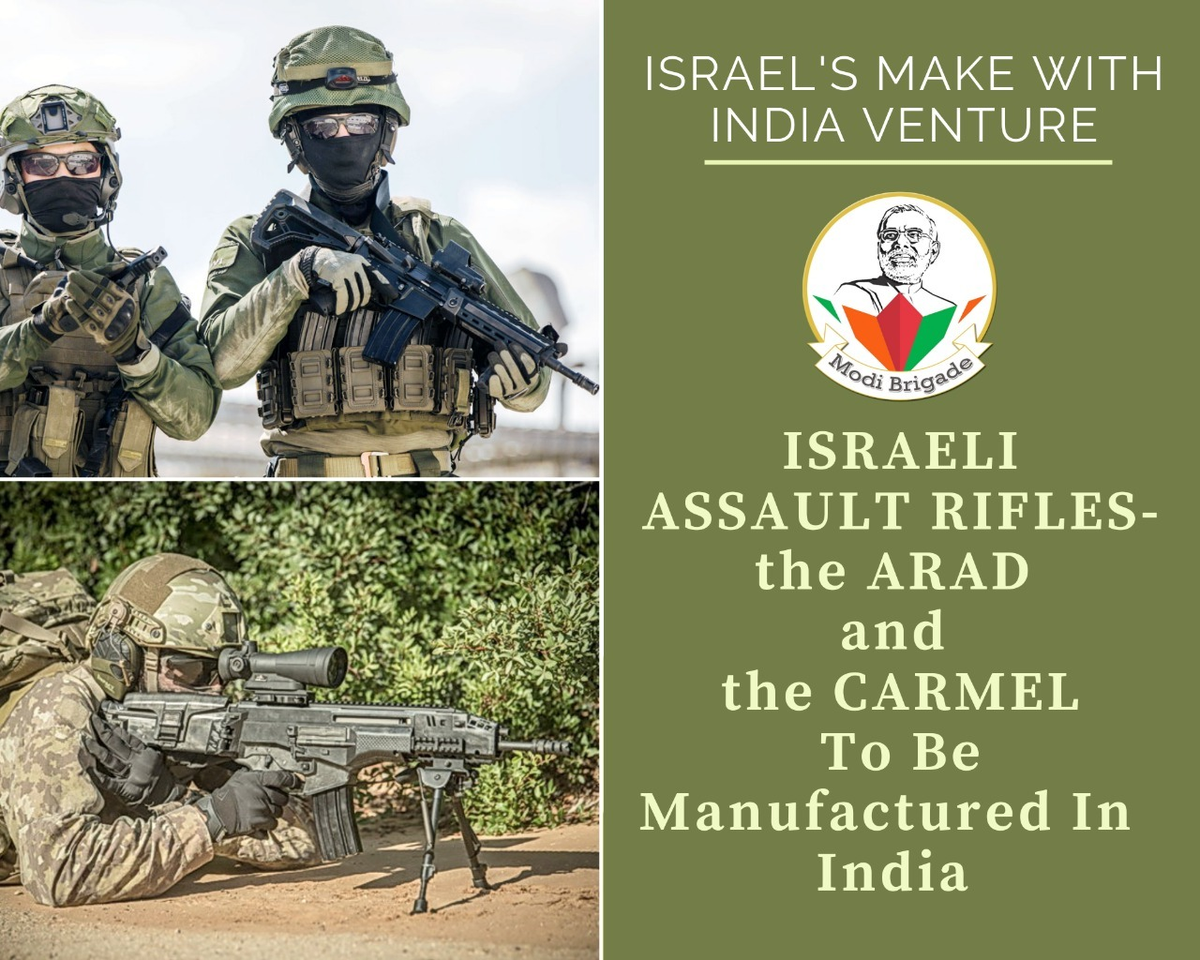 vanitajain21's tweet photo. #India #Israel friendship strengthening further. #IsraelWeaponIndustries & joint venture partner #PLRSystems all set to manufacture Israel's newly developed assault rifles #ARAD and #CARMEL in India.
@narendramodi @netanyahu @danielocarmon https://t.co/fH6pNCTyVE