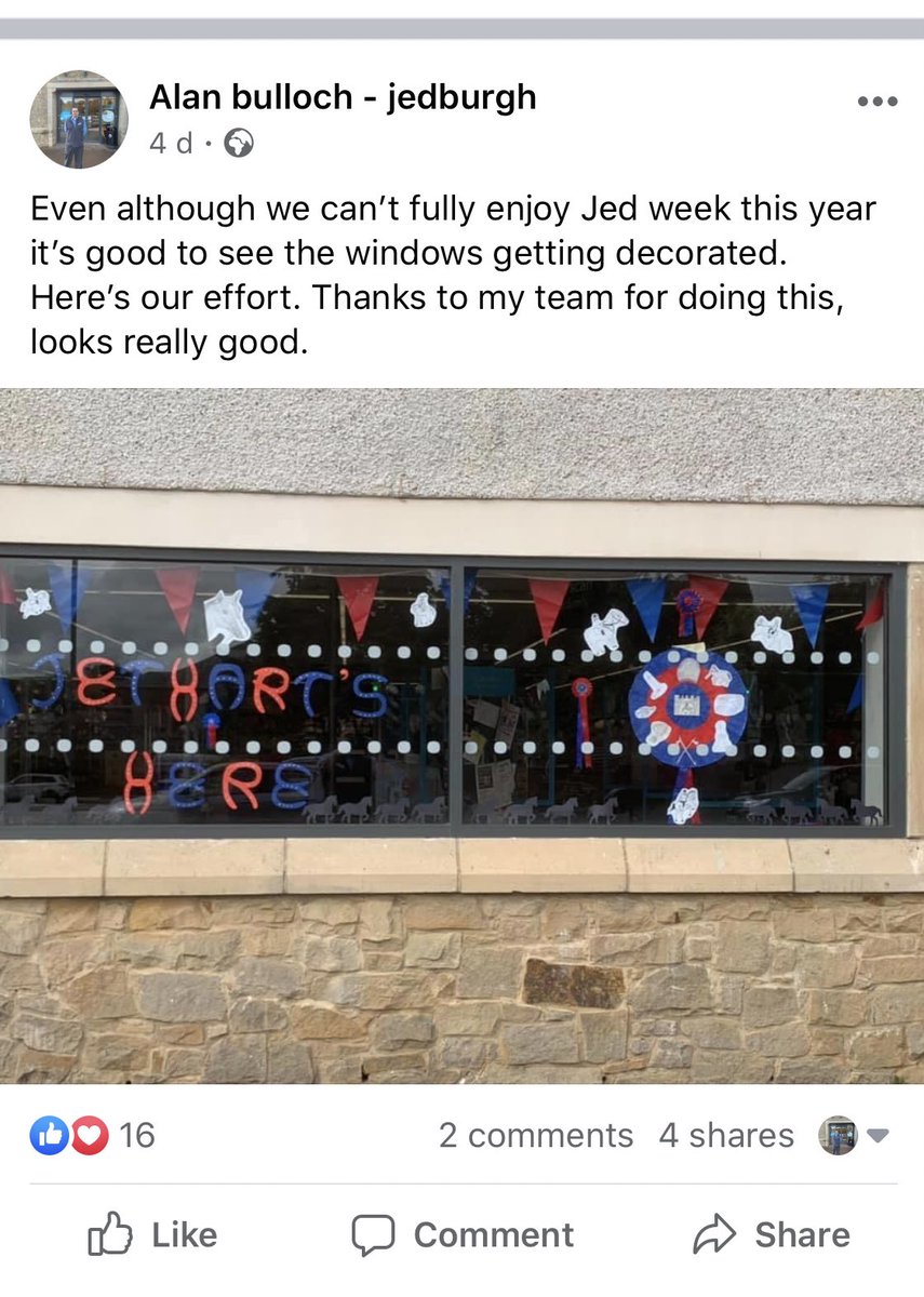 BullochAlan's tweet photo. Coop Jedburgh’s window entry into this years local gala. Team did fantastic 👍. (And came 1st 🎉) looking forward to our virtual gala this year. Great way to start the second half of 2020. #itswhatwedo https://t.co/siqyudSl0P