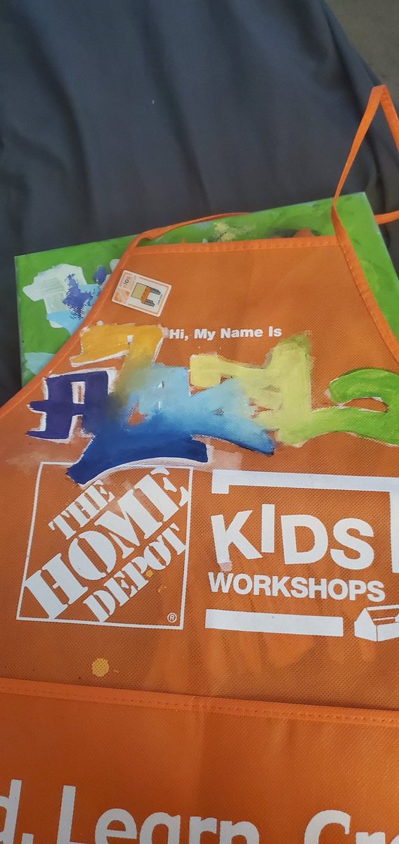Just put down the base layer for my newphews 1st KIDS kidsWORKSHOP apron. #orangeblooded #runsinthefamily #princeAZAZEL #HOMEDEPOTGROWN