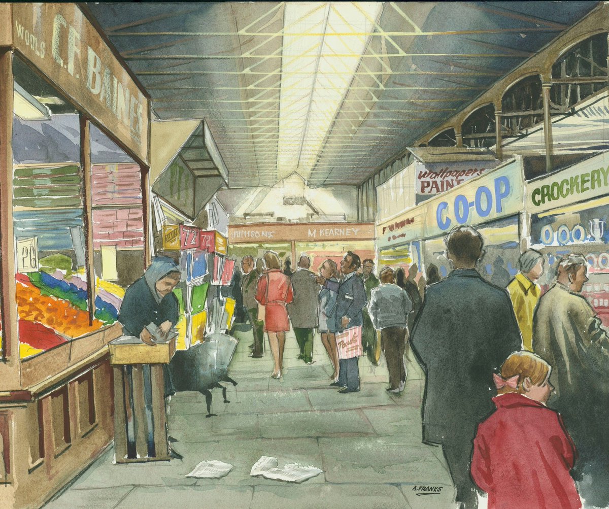 WilliamsonArt_'s tweet photo. I have lots of happy memories of wandering around its stalls with my mum and sister as a little girl : “Birkenhead Market” by Alan Franks, well-known Wallasey artist #galleryarchives #documentationproject #birkenhead #wirral #birkenheadmarket #birkenheadhistory #storesaudit https://t.co/NDTXTkQoXd