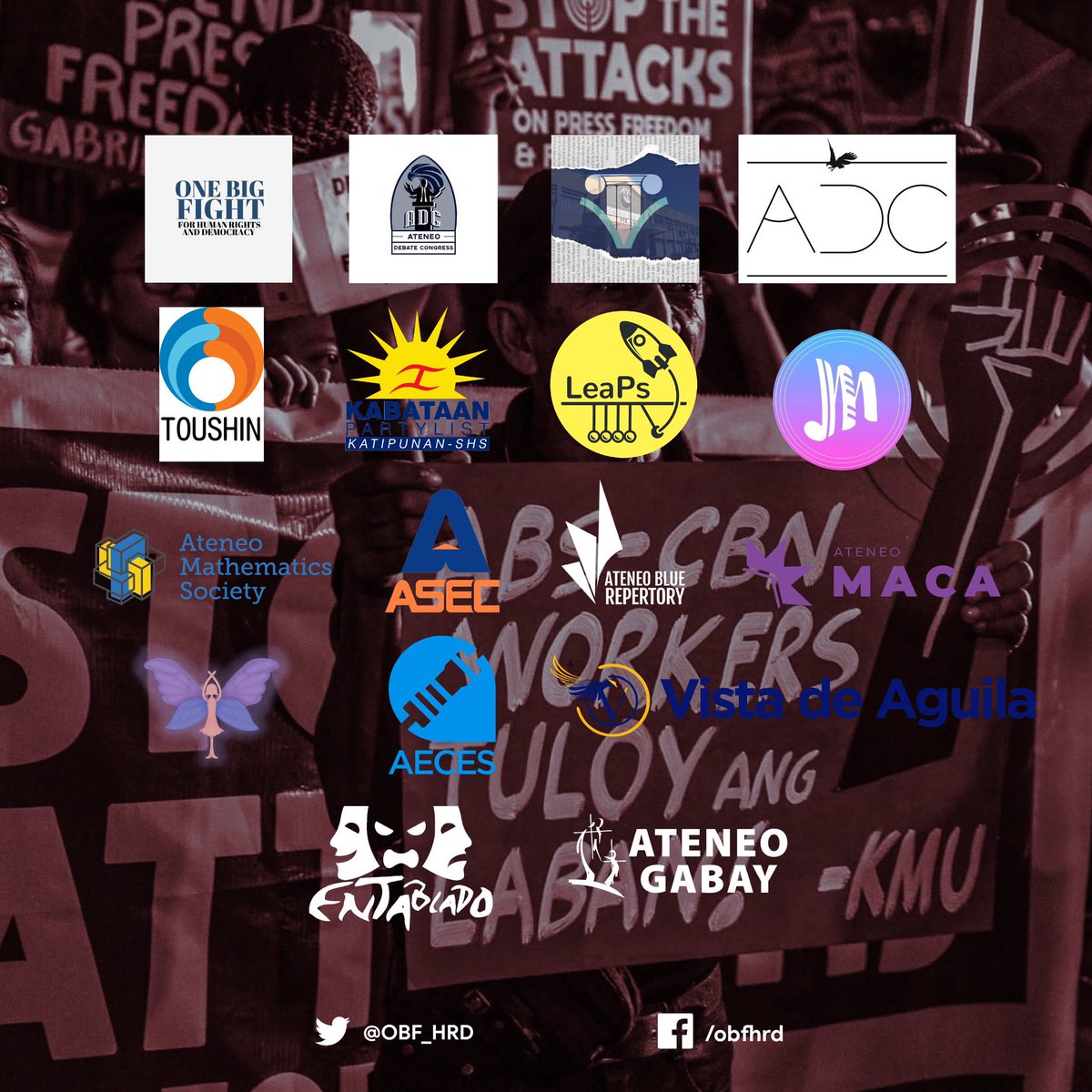 The joint unity statement of the OBFHRD along with student organizations regarding HOR’s rejection of broadcasting network ABS-CBN’s franchise renewal. 

#NOToABSCBNFranchiseDenial #DefendPressFreedom

FULL STATEMENT: facebook.com/72688803771211…