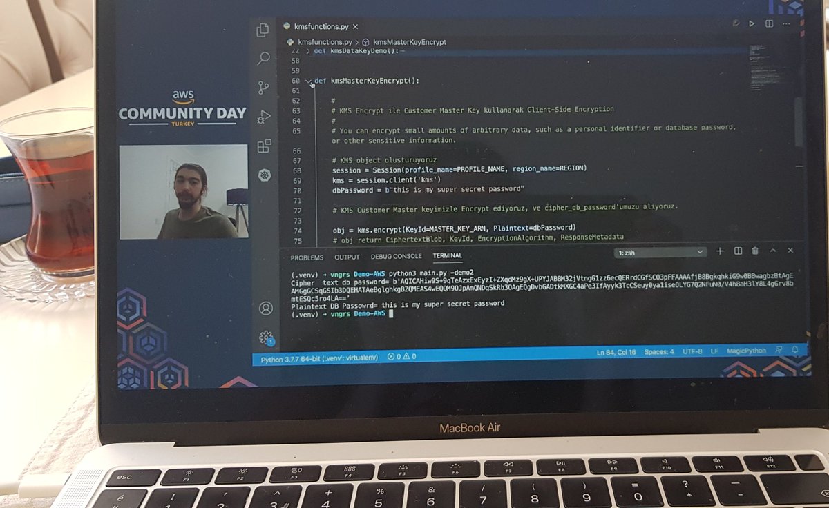 Burcu Yularcı (@burcuyuli) on Twitter photo Emrullah AWS KMS ile Client-side Encryption hakkında bilgi ve deneyimlerini paylaşıyor. Karmaşık bir konuyu kolay anlaşılır hale getiriyor 👏
#AWSComSumTurkey <a href="/serverlesstr/">Cloud and Serverless Turkiye</a> Emrullah AWS KMS ile Client-side Encryption hakkında bilgi ve deneyimlerini paylaşıyor. Karmaşık bir konuyu kolay anlaşılır hale getiriyor 👏
#AWSComSumTurkey <a href="/serverlesstr/">Cloud and Serverless Turkiye</a>