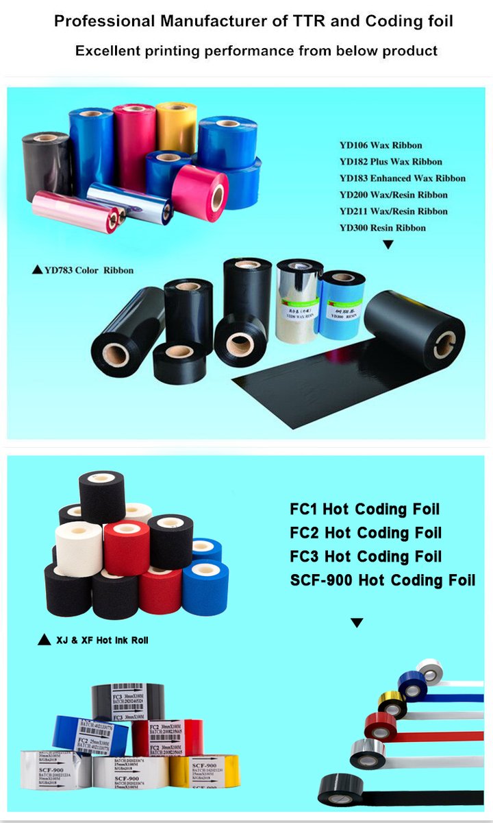 Xinxiang Fineray #Manufacturer Hot Coding Foil, Hot Ink Roll and Thermal Transfer Ribbon since 1998. 📧ivy@fineray.com.cn; Skype: ivy_2677