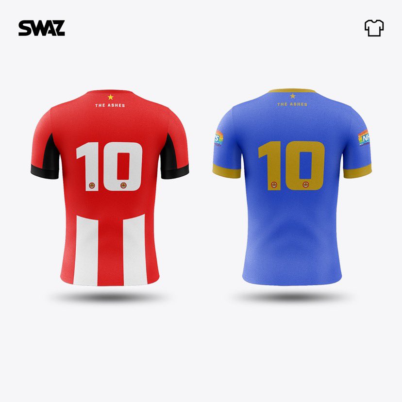 swaz_football's tweet photo. SWAZ are delighted to partner with Saltash United for the upcoming season. The ashes will be looking Red Hot in their new unique home and away kits with personalised detailing and a classy NHS tribute. #concepttocompetition #swaz #ashes @saltashunited https://t.co/COIRAnHZ6k