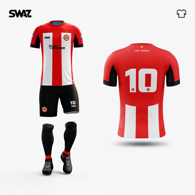 swaz_football's tweet photo. SWAZ are delighted to partner with Saltash United for the upcoming season. The ashes will be looking Red Hot in their new unique home and away kits with personalised detailing and a classy NHS tribute. #concepttocompetition #swaz #ashes @saltashunited https://t.co/COIRAnHZ6k
