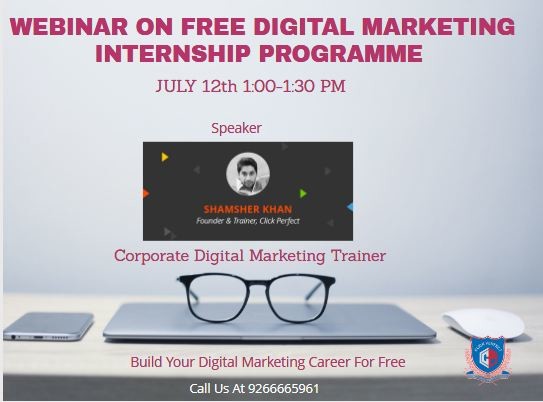 clickperfect's tweet image. We are conducting #FreeWebinar on  #DigitalMarketing #Internship Programme on Sunday at 1:00-1:30 PM
#Internship will be of one month for free. 
 Book your seat now.
For Registration, Call Us At 926665961/62
 8447183364