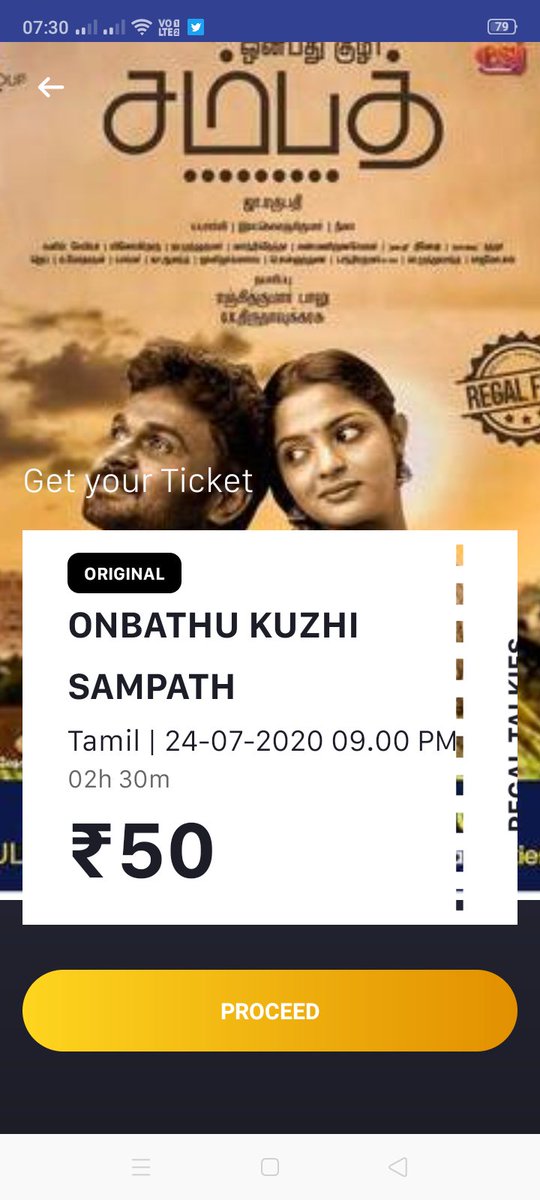 Ott360's tweet photo. Regal Talkies July Releases Ticket Price :-

#Miruna (Short)
Release Date - Jul 17
RunTime - 28 Mins
Ticket Price - 20 Rs

#Thadayam
Release Date - Jul 17
RunTime - 150Mins
Ticket Price - 50 Rs

#OnbathuKuzhiSampath
Release Date - Jul 24
Runtime - 150Mins
Ticket Price - 50 Rs https://t.co/5AsbbBqSA5