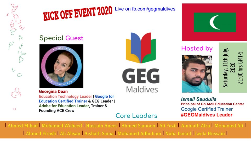 GegMaldives's tweet photo. #GEGMaldives officially kicks off tonight at 21:00 hrs Maldives time (GMT+05). Please tune into our FB page to watch the event live. https://t.co/8BmnfQmAzX
Use the below link to join live.
https://t.co/JPluwmxZGU
@GegProgram 
@GlobalGEG 
@TechyLeaderEDU 
@princesaudh https://t.co/RR2jt2jS4v