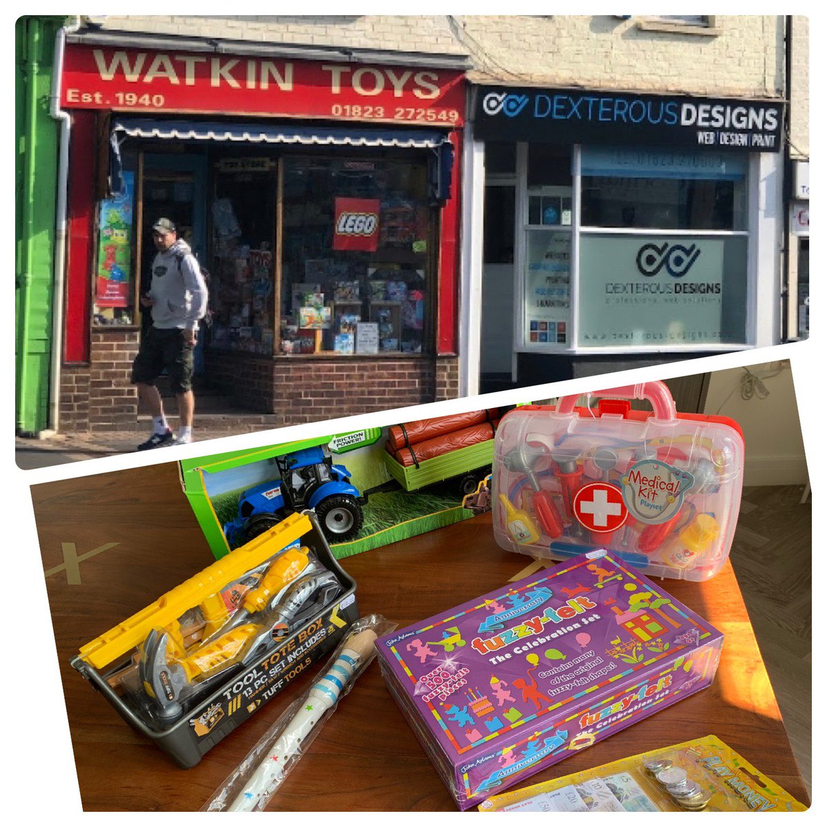 First post lockdown visit to my niece &amp; nephew ❤️can’t go empty handed. Picked up a great haul at Watkins Toy Shop, my first visit, really impressed with the prices 👍
Reckon my brother will ❤️ the kids new recorder 😂😂😂
#shoplocal #SupportSmallBusinesses 
#Lovetaunton