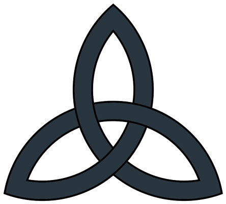 Trinity knot or Triquetra:Often our thoughts are shaped by duality: light-dark, love-hate, good-bad etc, but the concept of trinity knot says there is a third dimension to this duality just like there is a third world which is the reason for the worlds of Adam and Eve.