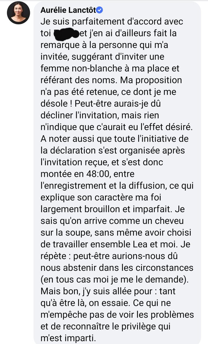Aurélie Lanctôt aurait suggéré de donner sa place à une femme racisée et on aurait balayé cette suggestion de la main. Mais n’aurait-il pas été pertinent d’avoir une femme autochtone sur le plateau, ayant connaissance de toutes les violences sexuelles dont elles font face?