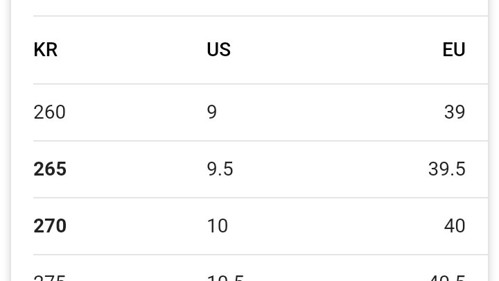 39 shoe size in korea