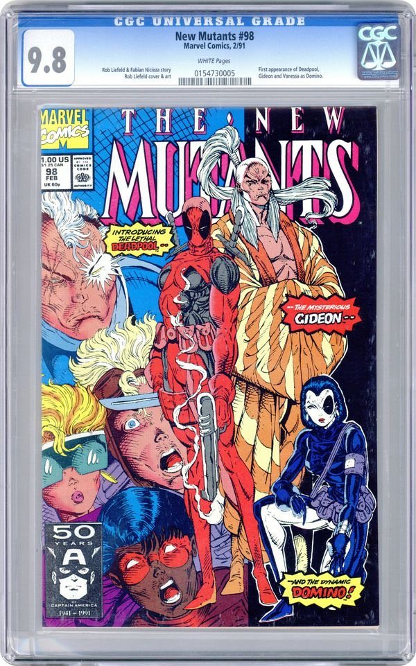 ClassicXMen's tweet photo. A near-perfect copy of New Mutants #98 from February 1991 - first appearance of Deadpool, Gideon and Domino. @robertliefeld https://t.co/WsMfNfARin