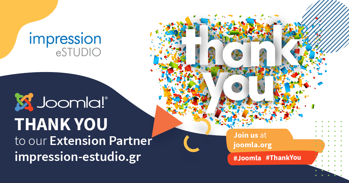 joomla's tweet image. A big shout out THANK YOU to our Extension Partner @Impression_eS for your support! You guys rock! 
#Joomla #ThankYou #ExtensionPartner #grateful   
joomla.impression-estudio.gr