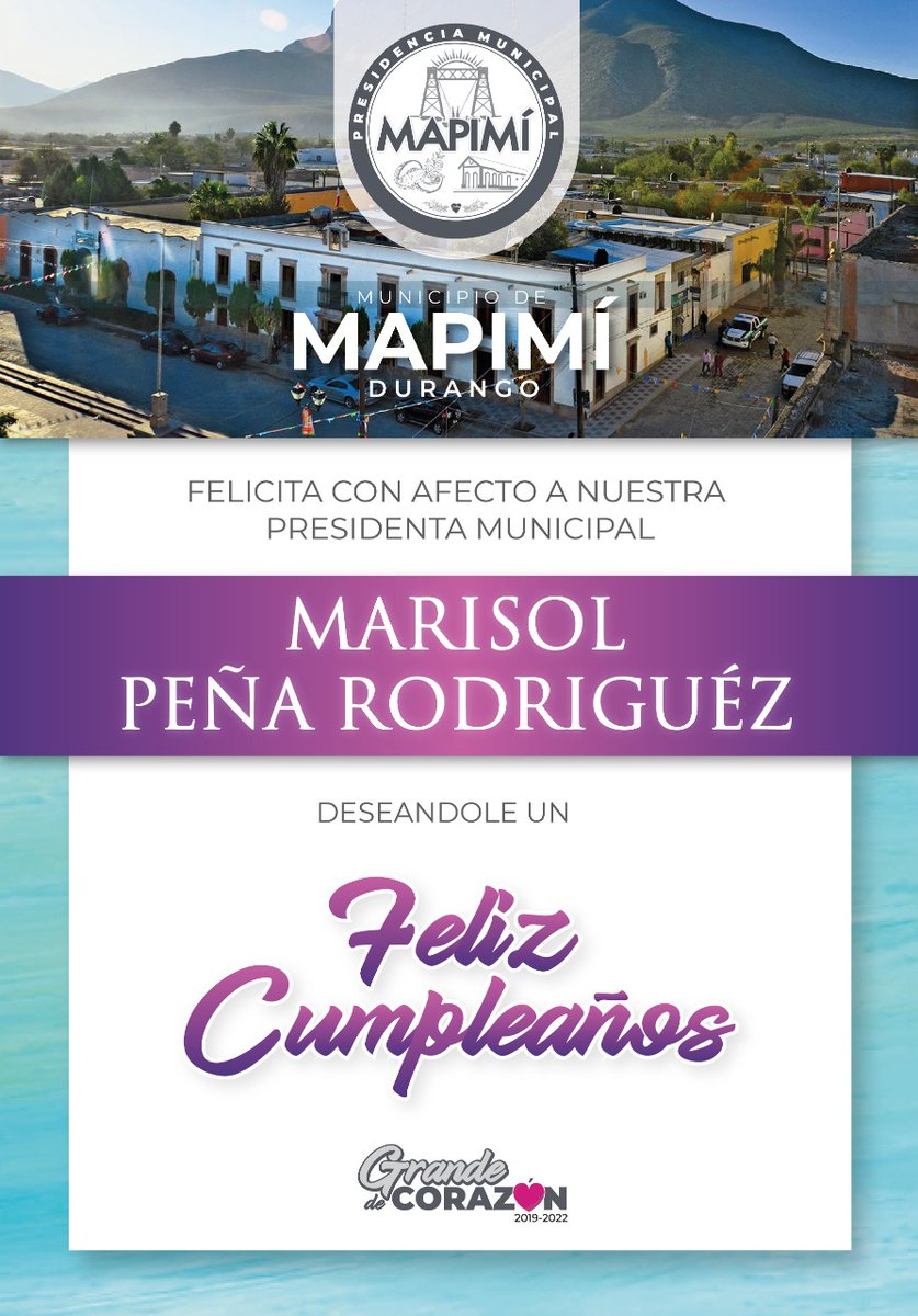 GobMapimi's tweet photo. Felicitamos hoy en su cumpleaños a nuestra Presidenta Municipal de Mapimí Marisol Peña Rodríguez
Nuestros mejores deseos para que este nuevo año, venga cargado de muchos éxitos y dicha.
¡Reciba un fuerte abrazo! https://t.co/jWS7nwmDMF