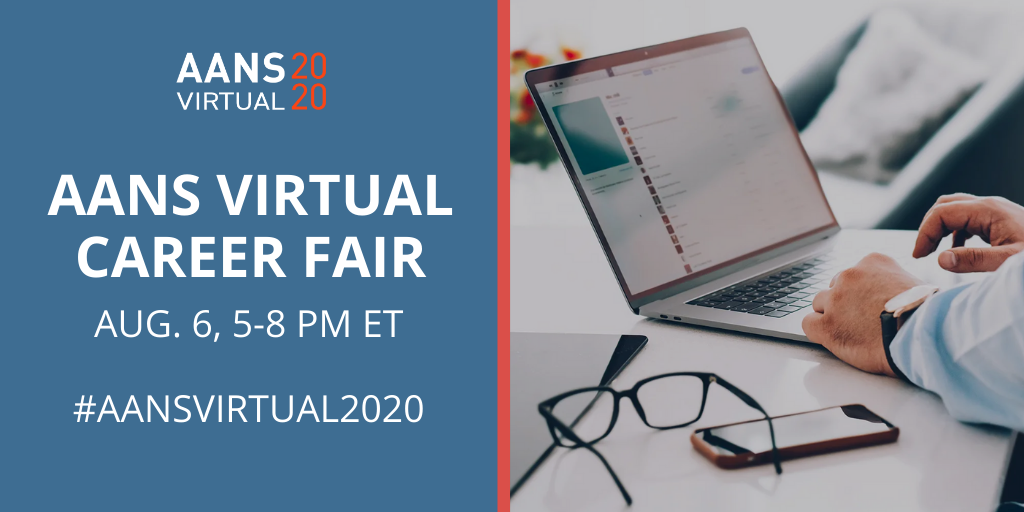 AANSNeuro's tweet photo. Save the Date: AANS Virtual Career Fair, Aug. 6, 5-8 pm ET. Don't miss this opportunity to connect with leading employers. Register now for FREE: https://t.co/i5wi0PCViz #AANSvirtual2020 https://t.co/FVdKAG9PHj