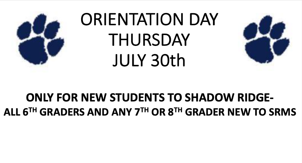 ShadowRidgeMS's tweet photo. We are excited to announce we will be having Orientation for new students to Shadow Ridge and all 6th graders. Learn more at Shadow Ridge website-https://t.co/Ko3X1F07NX https://t.co/KtdP0wRZJL