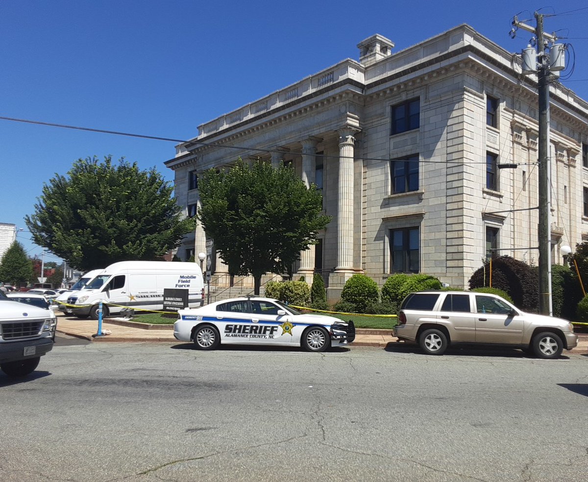 Here I am in Graham where notoriously racist sheriff Terry Johnson is once again pulling out all the stops to protect a white supremacist statue. Anti-racists are meeting in nearby Burlington and will be marching to Graham soon. Racists are already out in Graham