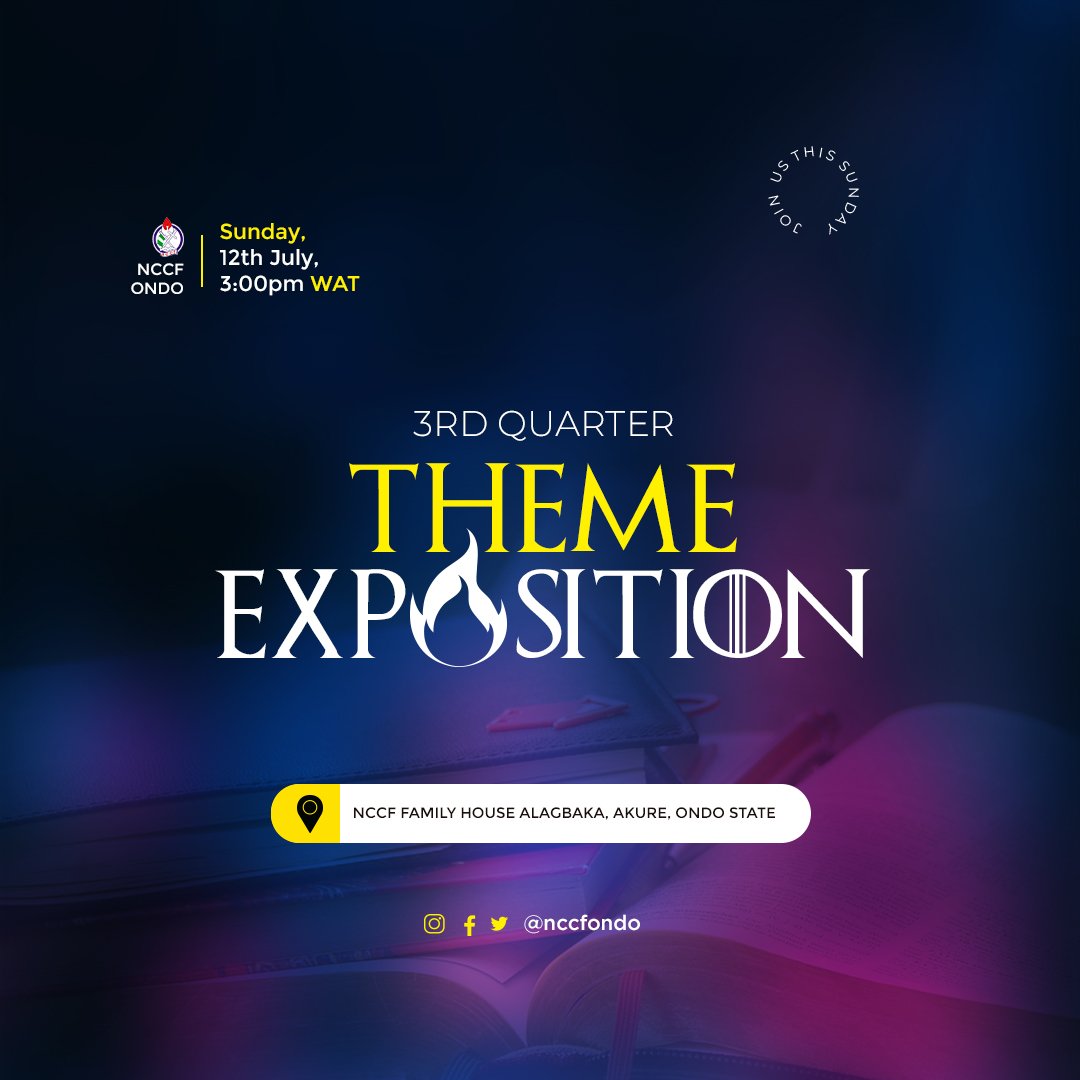 NCCFONDOSTATE's tweet photo. Join us this Sunday by 3pm as we are introduced into another aspect of what God wants to do in our lives this season.
#themeexposition #nccfondo #nccfondostate https://t.co/qHJKmE7BC1