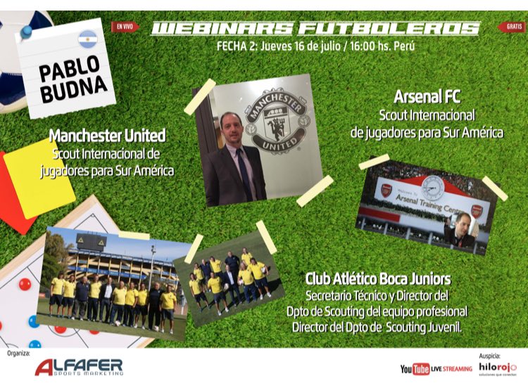 Este 16/07 a las 4pm nuestro primer invitado es un lujo. <a href="/PabloBudna/">Pablo Budna</a> scout intl del ManU en los Webinars Futboleros de Alfafer Sports Marketing!!!