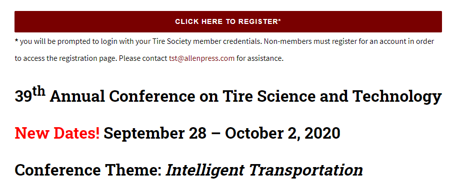 thetiresociety's tweet photo. Registration is open, sign up today! #tirescience #automotiveengineering #tires #appliedmechanics #friction #wear #vehicledynamics #FEA #finiteelementanalysis #CFD #simulation #noise #durability #sensors #experimentalmechanics #IoT #digitaltwin #industry40 https://t.co/DMIcG3BTnI https://t.co/qva5ZQyG6V