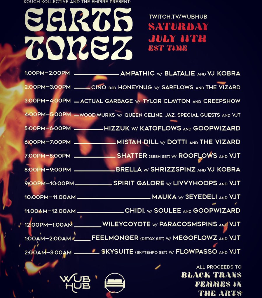 shatter_music's tweet photo. EARTH TONEZ 7/11 SET TIMES! Playing a Sesh Set from 7-8pm EST with VJT on visuals and @roowubz flowing! 100% of procedes go to Black Trans Femmes in the Arts ๐ญ Very excited to share new music and play for a great cause (::: #shatter #seshset #earthtonez https://t.co/Iq5fe0mvHc