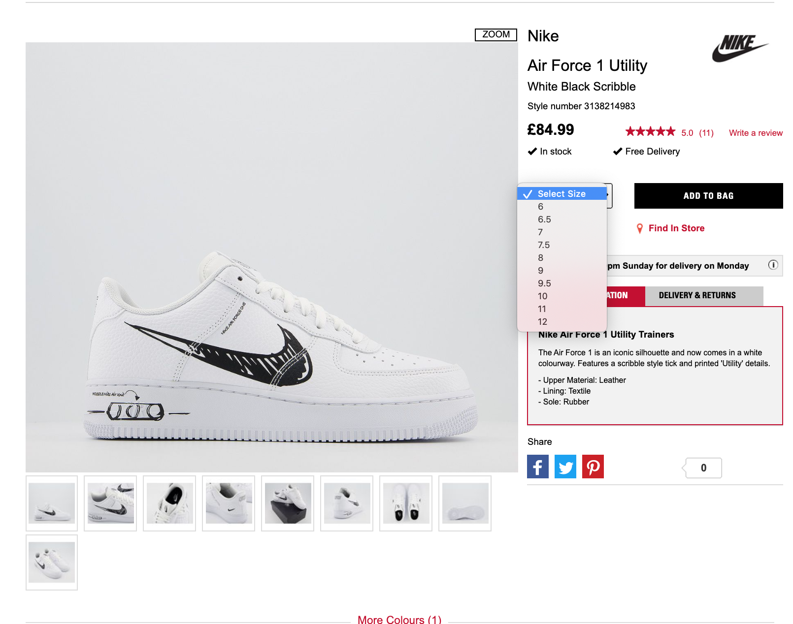 nike air force 1 utility white black scribble