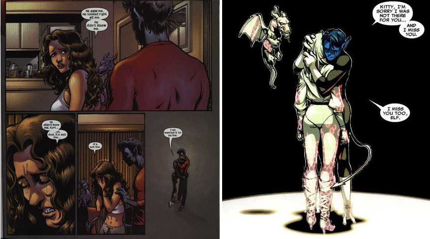 In post-Claremont stories, Kitty and Kurt continue to function as emotional outlets for each other. On numerous occasions, their interactions inspire important confessions of vulnerability, often leading to character growth (and tearful hugs). 7/8