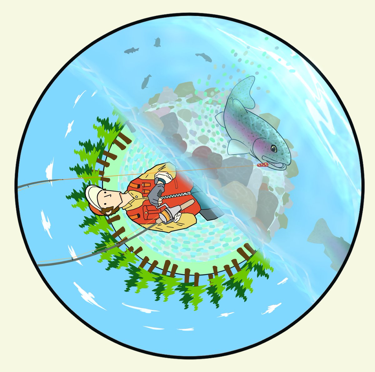 釣って 釣られて イラスト好きな人と繋がりたい 釣り トラウト まるまのイラスト